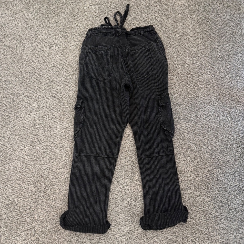 Free People FP One Waffle Knit Cargo Pants Washed Black Thermal Joggers XS Boho - Picture 9 of 9